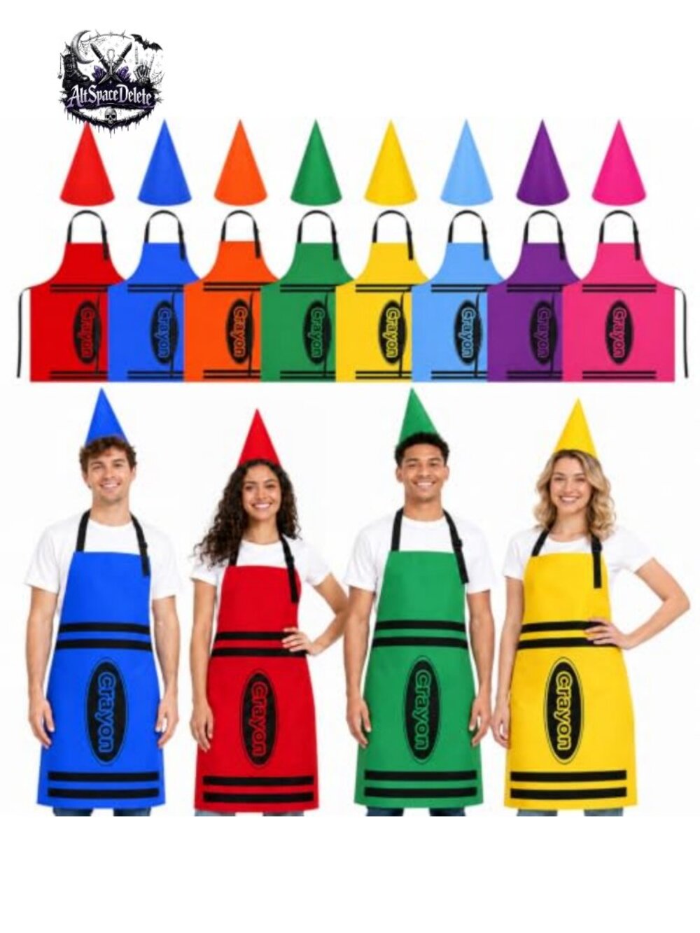 Crayon Costume Set Adult 8 Aprons 8 Cone Hats Group Halloween Dress Up